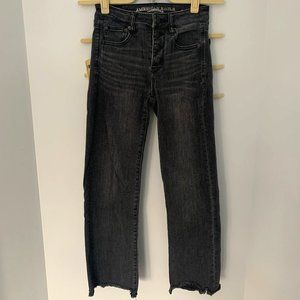 Cropped flare faded-black jeans